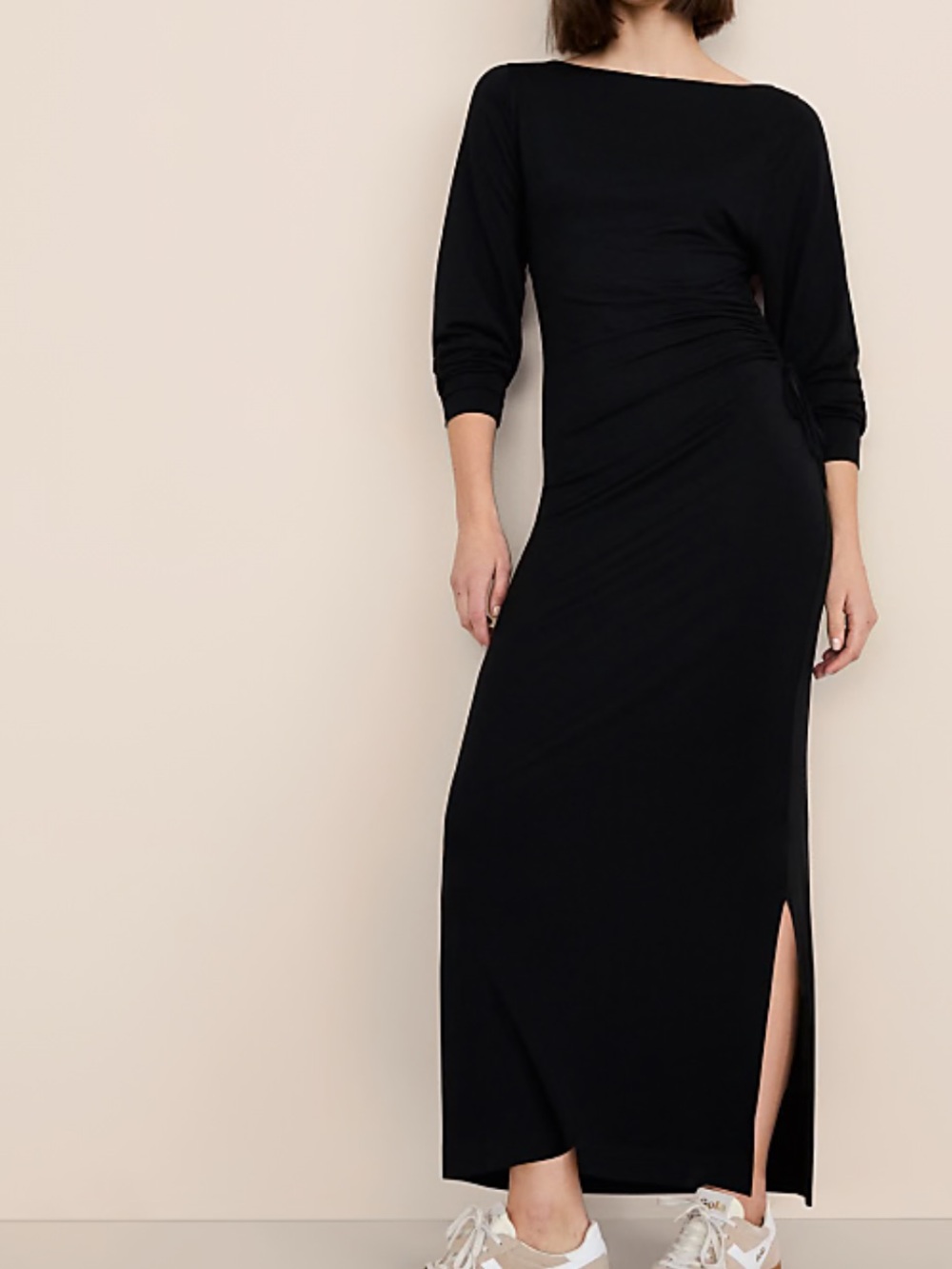 NEW Lou & Grey Brushed Jersey Cinched Maxi Dress Black XL NWT